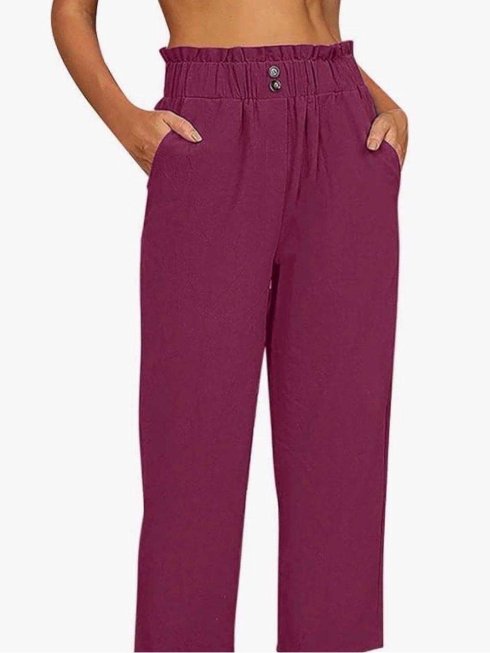 LOFT High-Waisted, Paperbag-Style Ruffled Waist Fuchsia M